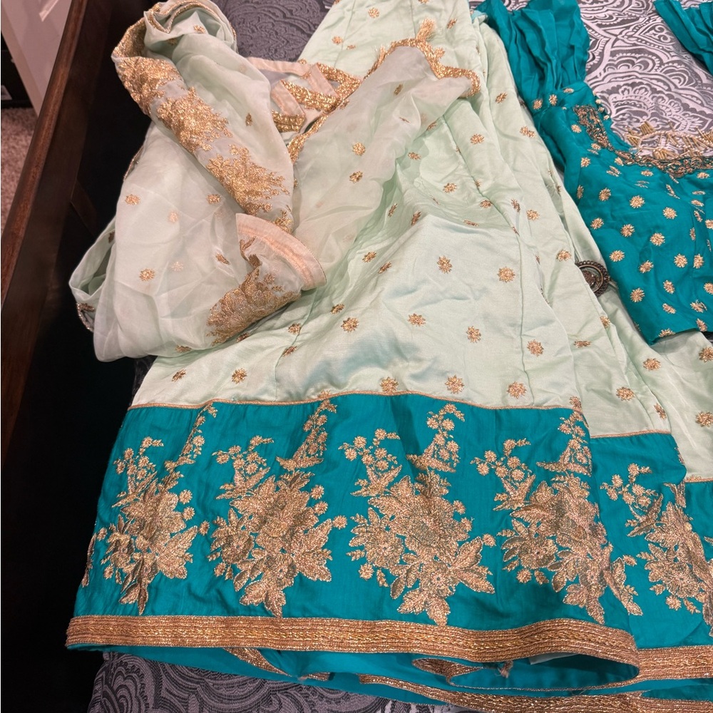 Elegant Mint and Teal Embroidered Dress